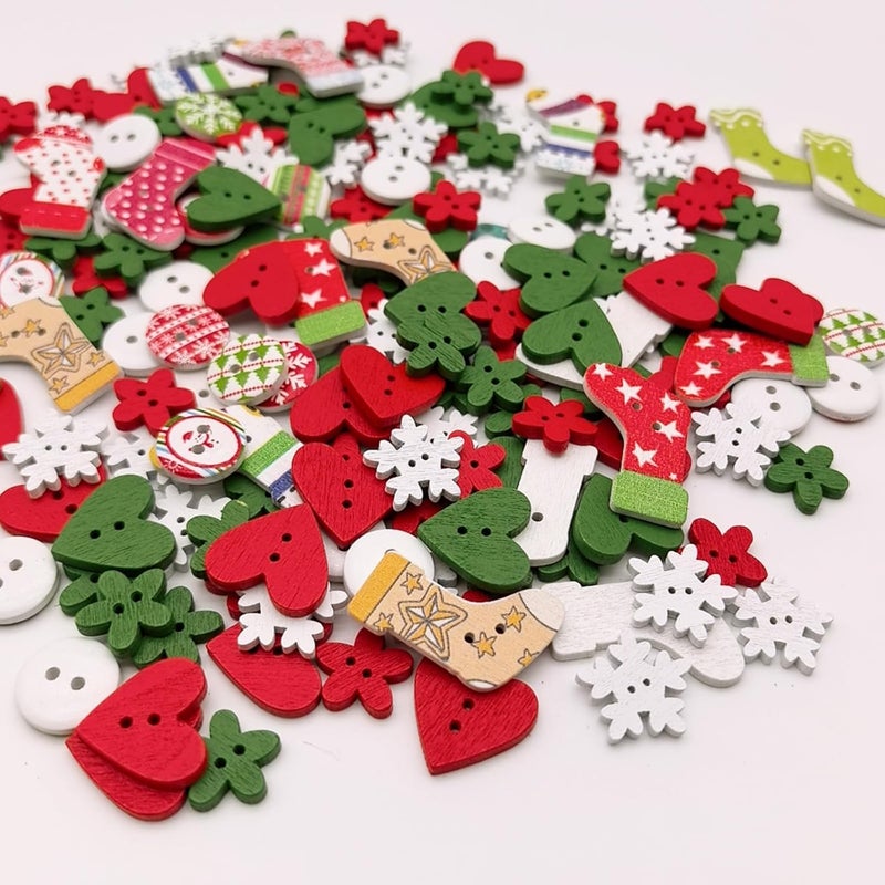 KOVOLALA 100 PCS Christmas Wooden Buttons Assorted Christmas Art Craft Buttons Snowflake Buttonsfor Handmade Project, Mixed Sizes and Styles - Image 5